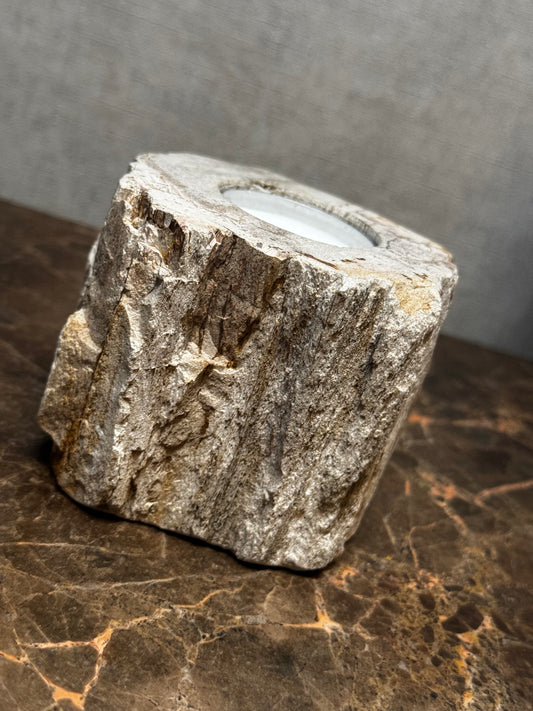 Versteend hout waxinelicht houder duo
